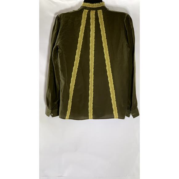 SERGE NANCEL Women’s Vintage Green-Yellow Tie-Neck Button-Up Too SZ 36(US6) - Picture 2 of 9